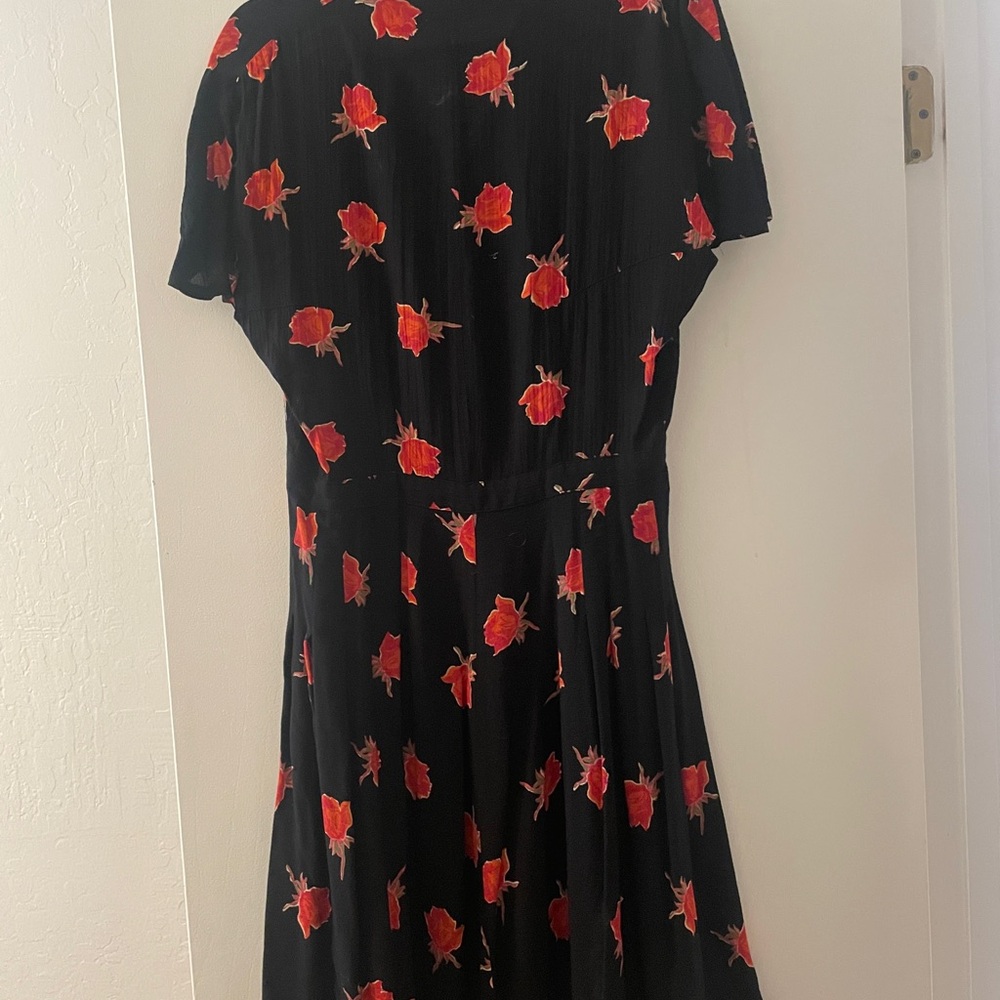 Kenar Black Dress with Red Rose Accents